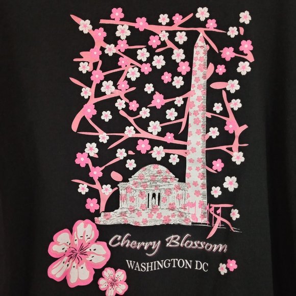 Vintage Delta Cherry Blossoms Washington D.C. Pink Flower Kawaii Graphic T-Shirt - Picture 2 of 6